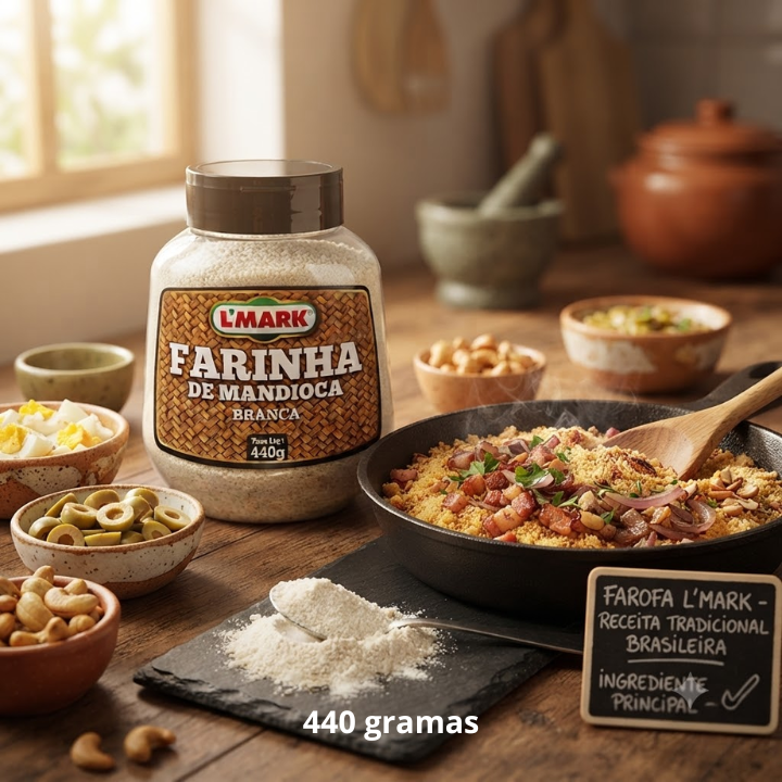 Farinha de Mandioca Branca 440g - L'Mark Temperos e Condimentos Artesanais - Fabrica em Palmas TO