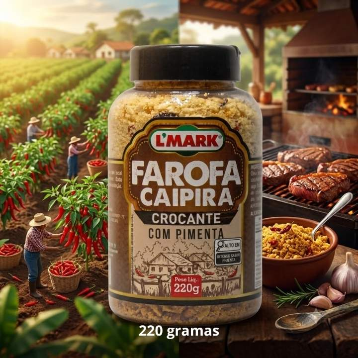 Farofa Caipira Crocante Apimentada 220g - L'Mark Temperos e Condimentos Artesanais - Fabrica em Palmas TO