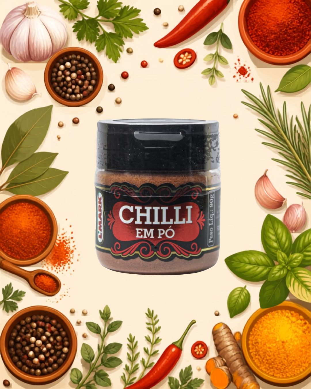 Chilli em Po 90g - L'Mark Temperos e Condimentos Artesanais - Fabrica em Palmas TO