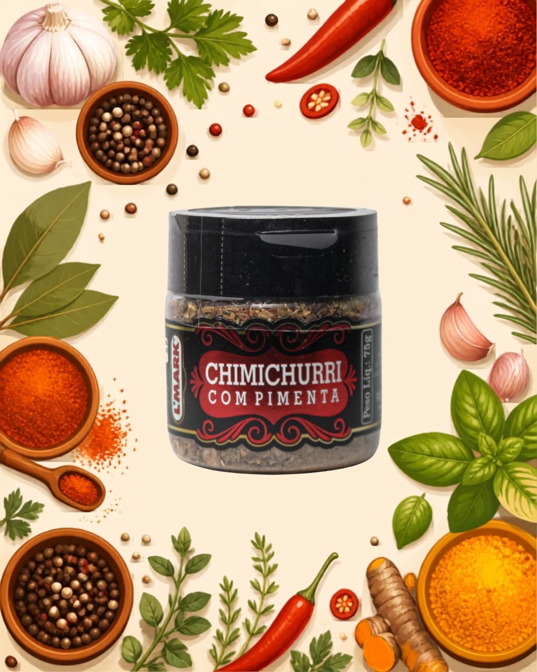 Chimichurri com Pimenta 75g - L'Mark Temperos e Condimentos Artesanais - Fabrica em Palmas TO