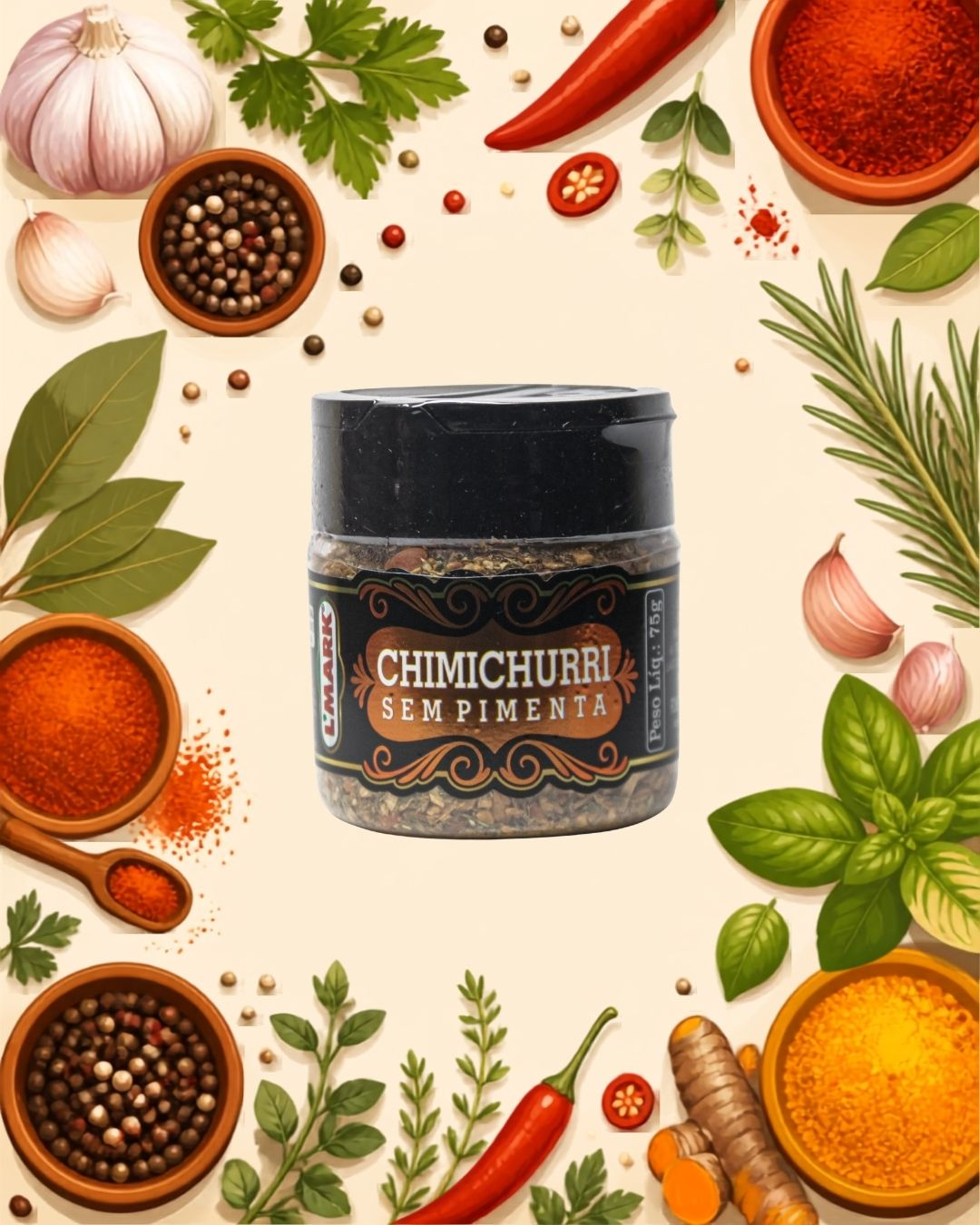 Chimichurri sem Pimenta 75g - L'Mark Temperos e Condimentos Artesanais - Fabrica em Palmas TO